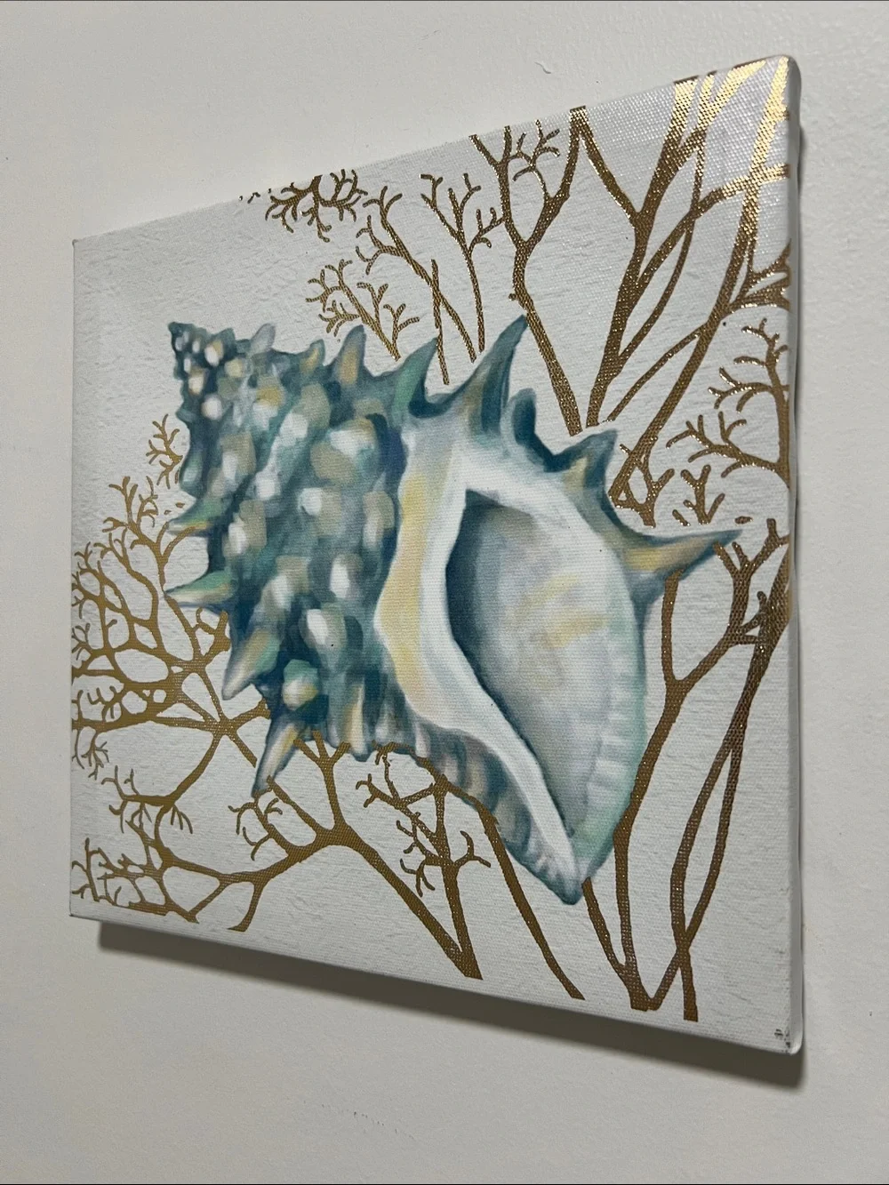 2 Coastal Seashell Canvas Wall Art Set - Blue and Gold